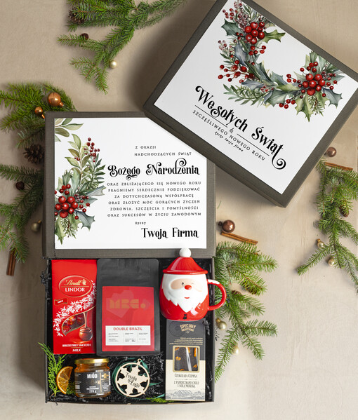 kubki, filiżanki, kubki termiczne  kosz prezentowy premium z kubkiem dla firm, prezent biznesowy z kawą i herbatą, upominki na święta dla pracowników