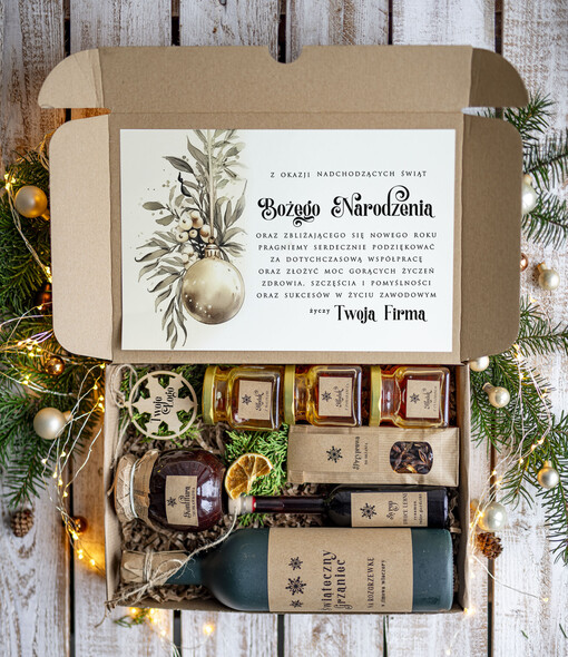 zestawy na rozgrzewkę Oryginalne prezenty świąteczne dla pracowników, kosz prezentowy  z logo upominek świąteczny dla  klientów biznesowych, świąteczne boxy prezentowe