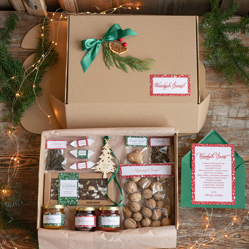 słodkie zestawy  Prezenty z Logo firmy , Prezent firmowy dla Klientów, Firmowy Upominek Miody dla Pracowników zestaw słodkości