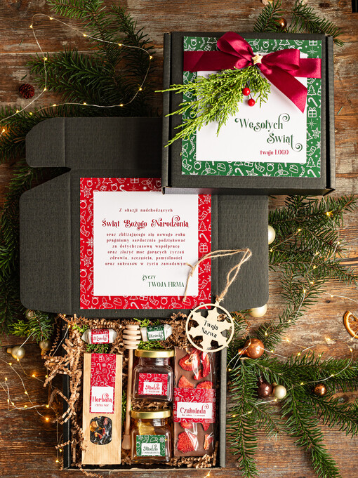 kawa  herbata miód Prezenty świąteczne dla klientów biznesowych, elegancki prezent z miodem od firm z logo, prezent świąteczny dla pracowników