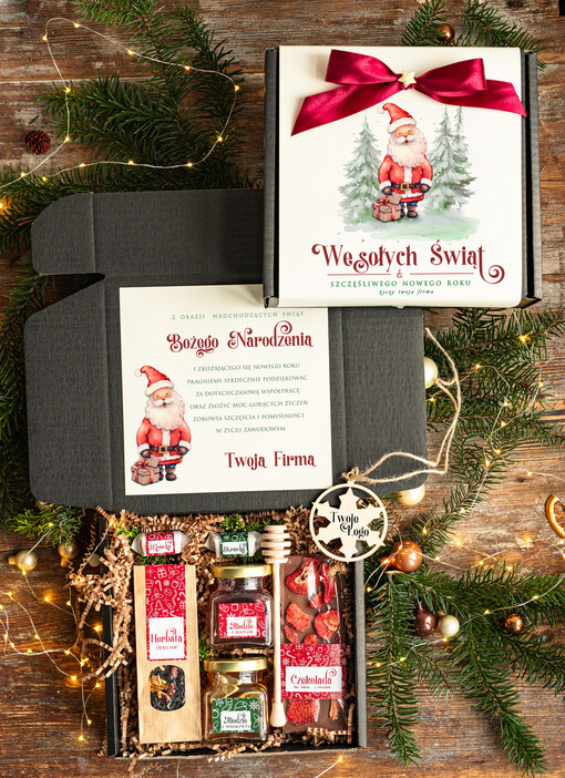 kawa  herbata miód upominki świąteczne dla klientów, kawa ziarnista i herbata Prezenty dla Klientów, prezenty biznesowe dla firm