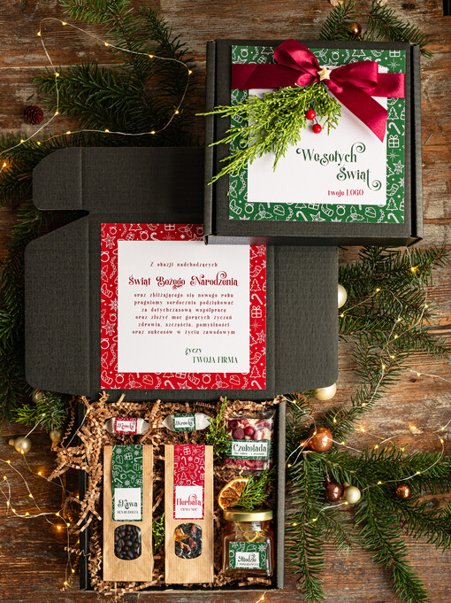 kawa  herbata miód Prezenty świąteczne dla klientów biznesowych, elegancki prezent z miodem od firm z logo, prezent świąteczny dla pracowników