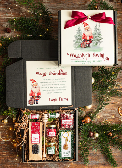 kawa  herbata miód Prezenty świąteczne dla klientów biznesowych, eleganckie prezenty bożonarodzeniowe z miodami od firm z logo, prezent świąteczny dla pracowników, firmowe zestawy świąteczne