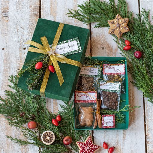 kawa  herbata miód prezent z okazji bożego narodzenia zestaw świąteczny dla firm pudełko z herbatą i kawą
