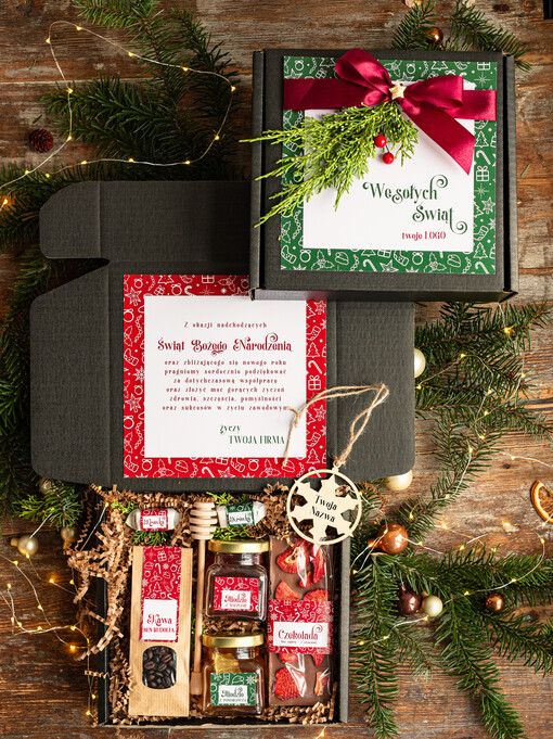 kawa  herbata miód Prezenty świąteczne dla klientów biznesowych, elegancki prezent z miodem od firm z logo, prezent świąteczny dla pracowników