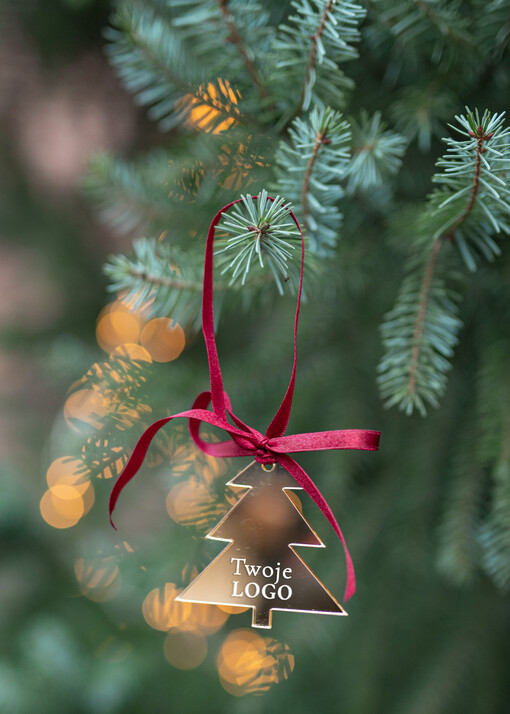 drobne prezenty dla firm Prezent Biznesowy Na Święta z Logo Złota Bombka z logo na choinkę Złote Lustro Zawieszka z Logo Firmy