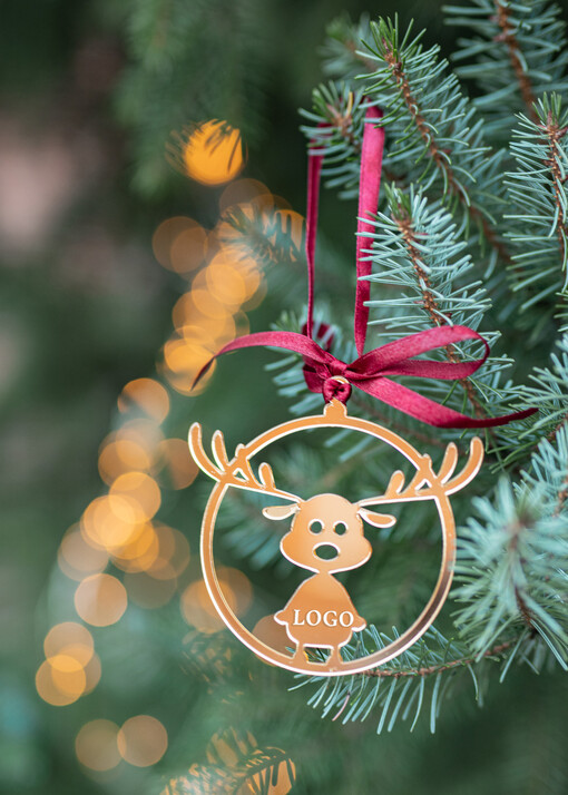 drobne prezenty dla firm Prezent Biznesowy Na Święta z Logo Złota Bombka z logo na choinkę Złote Lustro Zawieszka z Logo Firmy