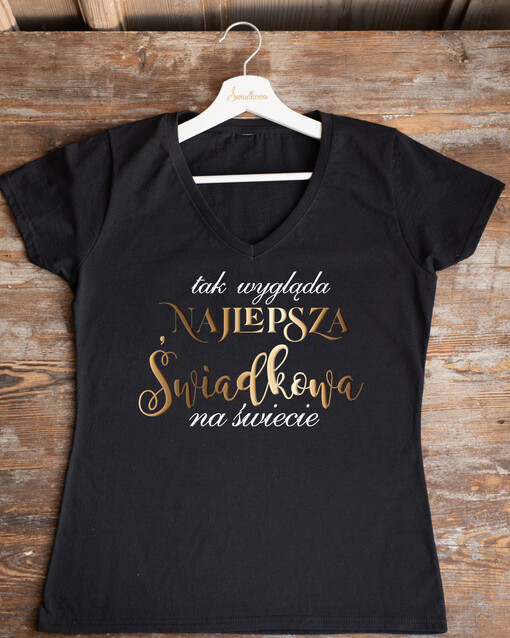 Koszulka T-Shirt z Napisem  Presonalizowana Koszulka z Napisem na Wieczór Panieński T-shirt Złoty Napis Najlepsza Świadkowa