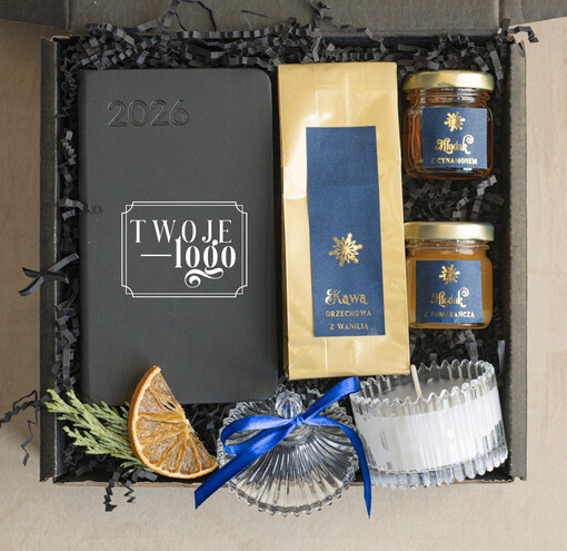 kalendarze  Prezenty świąteczne dla klientów zestaw z kalendarzem, Upominek biznesowy terminarz z Logo firmy , Prezent firmowy dla Klientów box kosz prezentowy