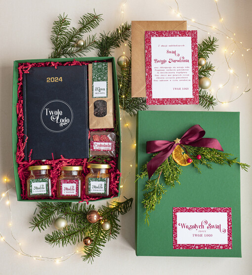 kalendarze  Prezenty świąteczne dla klientów zestaw z kalendarzem A5, Upominek biznesowy Terminarz dzienny z Logo firmy , Prezent firmowy dla Klientów box kosz prezentowy
