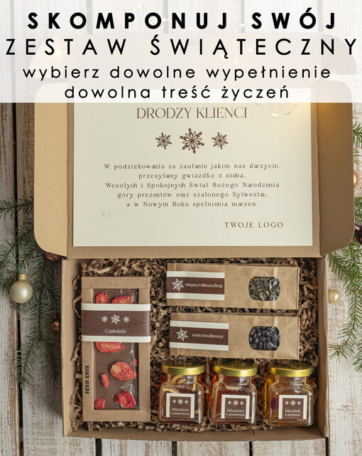 skomponuj własny zestaw prezentowy zestaw świąteczny od firm z wybranymi produktami, prezenty biznesowe z logo firmy, eleganckie zestawy świąteczne, wybierz własny prezent dla pracowników lub kontrahentów