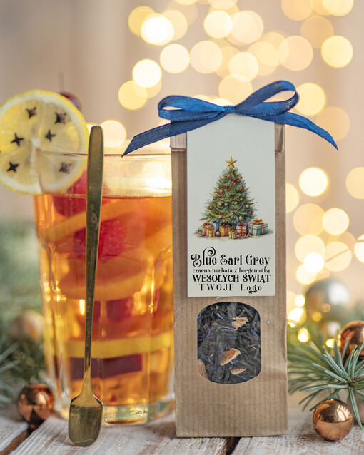 HERBATA KAWA herbata swiateczna prezent, Upominki firmowe na Boże Narodzenie zielona herbata z Earl Grey z blawatkim i bergamotką , Herbata świąteczna drobne prezenty na święta dla pracowników, bożonarodzeniowy prezent herbata świateczna
