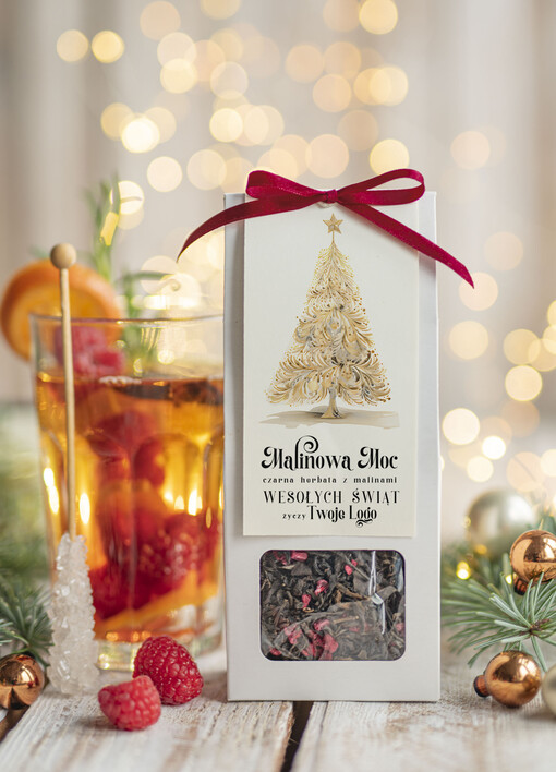 HERBATA KAWA herbata swiateczna prezent, Upominki firmowe na Boże Narodzenie czarna herbata malinowa, Herbata świąteczna drobne prezenty na święta dla pracowników, bożonarodzeniowy prezent herbata świateczna