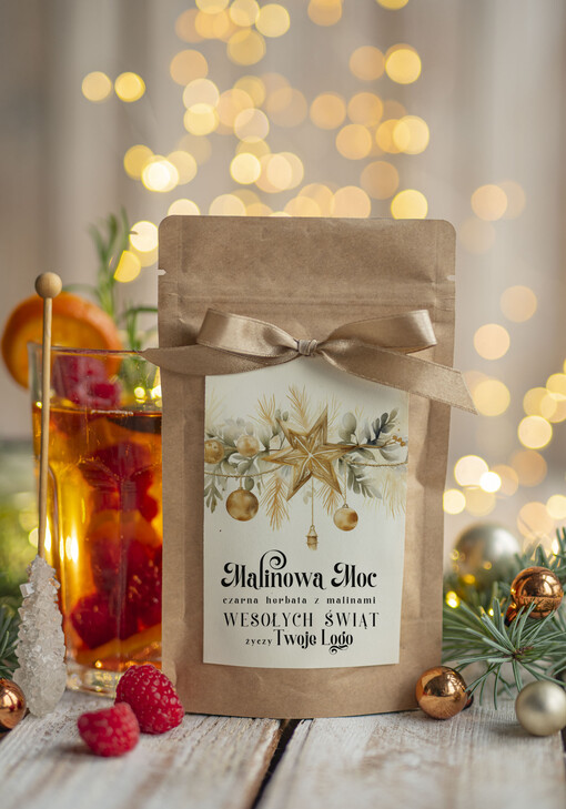 HERBATA KAWA herbata swiateczna prezent, Upominki firmowe na Boże Narodzenie czarna herbata malinowa, Herbata świąteczna drobne prezenty na święta dla pracowników, bożonarodzeniowy prezent herbata świateczna