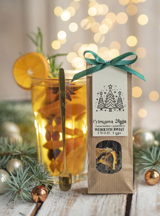 HERBATA KAWA herbata swiateczna prezent, Upominki firmowe na Boże Narodzenie zielona herbata z pomarańczą, Herbata świąteczna drobne prezenty na święta dla pracowników, bożonarodzeniowy prezent herbata świateczna