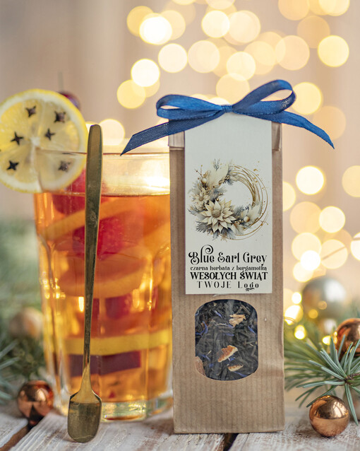 HERBATA KAWA herbata swiateczna prezent, Upominki firmowe na Boże Narodzenie zielona herbata z Earl Grey z blawatkim i bergamotką , Herbata świąteczna drobne prezenty na święta dla pracowników, bożonarodzeniowy prezent herbata świateczna