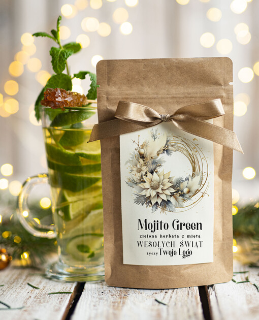 HERBATA KAWA herbata swiateczna prezent, Upominki firmowe na Boże Narodzenie zielona herbata mojito, Herbata świąteczna drobne prezenty na święta dla pracowników, bożonarodzeniowy prezent herbata świateczna