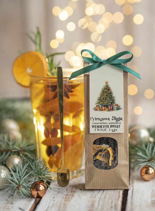 HERBATA KAWA herbata swiateczna prezent, Upominki firmowe na Boże Narodzenie zielona herbata z pomarańczą, Herbata świąteczna drobne prezenty na święta dla pracowników, bożonarodzeniowy prezent herbata świateczna