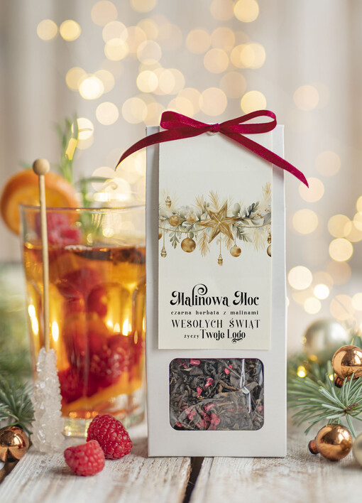 HERBATA KAWA herbata swiateczna prezent, Upominki firmowe na Boże Narodzenie czarna herbata malinowa, Herbata świąteczna drobne prezenty na święta dla pracowników, bożonarodzeniowy prezent herbata świateczna
