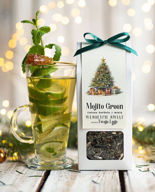 HERBATA KAWA herbata swiateczna prezent, Upominki firmowe na Boże Narodzenie zielona herbata mojito, Herbata świąteczna drobne prezenty na święta dla pracowników, bożonarodzeniowy prezent herbata świateczna