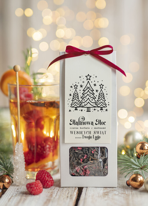 HERBATA KAWA herbata swiateczna prezent, Upominki firmowe na Boże Narodzenie czarna herbata malinowa, Herbata świąteczna drobne prezenty na święta dla pracowników, bożonarodzeniowy prezent herbata świateczna