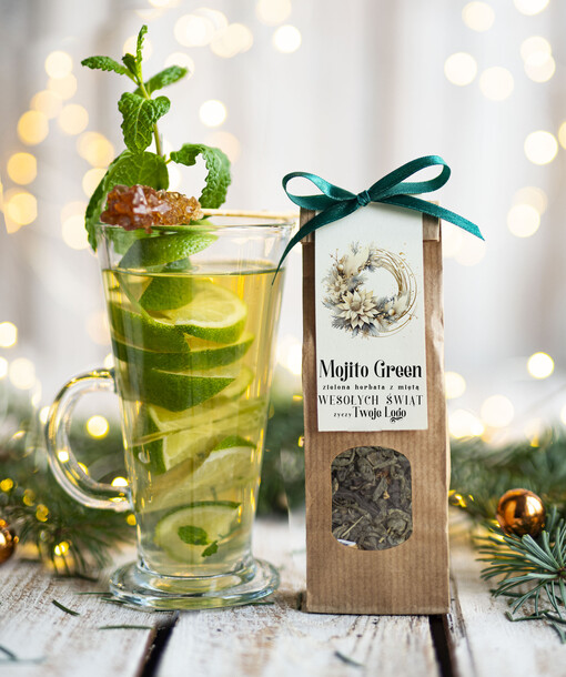 HERBATA KAWA herbata swiateczna prezent, Upominki firmowe na Boże Narodzenie zielona herbata mojito, Herbata świąteczna drobne prezenty na święta dla pracowników, bożonarodzeniowy prezent herbata świateczna