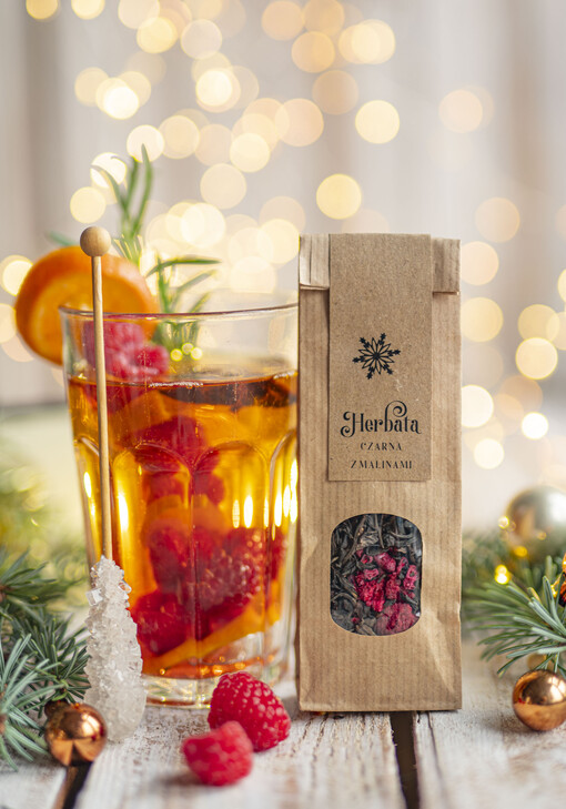 HERBATA KAWA herbata swiateczna prezent, Upominki firmowe na Boże Narodzenie czarna herbata malinowa, Herbata świąteczna drobne prezenty na święta dla pracowników, bożonarodzeniowy prezent herbata świateczna