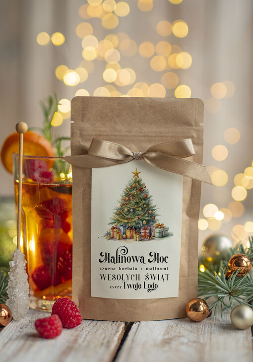 HERBATA KAWA herbata swiateczna prezent, Upominki firmowe na Boże Narodzenie czarna herbata malinowa, Herbata świąteczna drobne prezenty na święta dla pracowników, bożonarodzeniowy prezent herbata świateczna