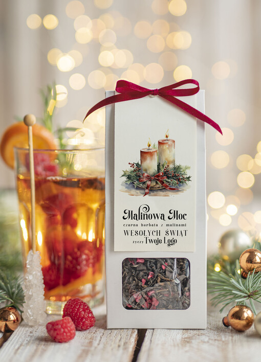 HERBATA KAWA herbata swiateczna prezent, Upominki firmowe na Boże Narodzenie czarna herbata malinowa, Herbata świąteczna drobne prezenty na święta dla pracowników, bożonarodzeniowy prezent herbata świateczna