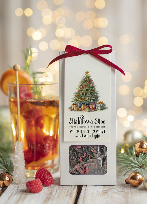HERBATA KAWA herbata swiateczna prezent, Upominki firmowe na Boże Narodzenie czarna herbata malinowa, Herbata świąteczna drobne prezenty na święta dla pracowników, bożonarodzeniowy prezent herbata świateczna