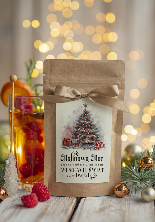 HERBATA KAWA herbata swiateczna prezent, Upominki firmowe na Boże Narodzenie czarna herbata malinowa, Herbata świąteczna drobne prezenty na święta dla pracowników, bożonarodzeniowy prezent herbata świateczna