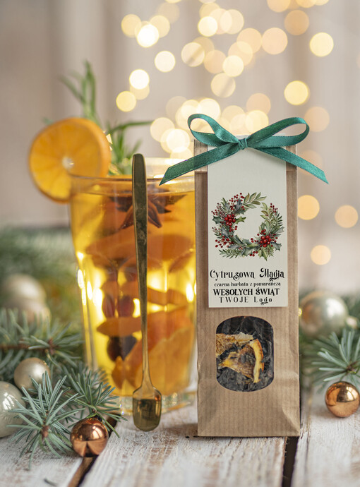 HERBATA KAWA herbata swiateczna prezent, Upominki firmowe na Boże Narodzenie zielona herbata z pomarańczą, Herbata świąteczna drobne prezenty na święta dla pracowników, bożonarodzeniowy prezent herbata świateczna