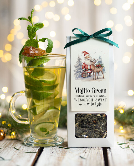 HERBATA KAWA herbata swiateczna prezent, Upominki firmowe na Boże Narodzenie zielona herbata mojito, Herbata świąteczna drobne prezenty na święta dla pracowników, bożonarodzeniowy prezent herbata świateczna