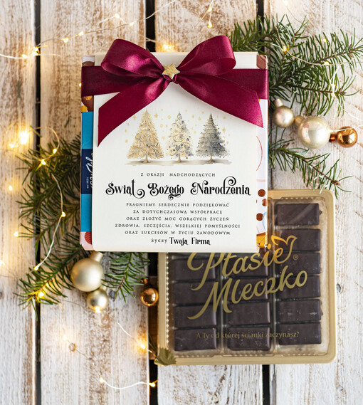 CZEKOLADA/ pralinki/ bomboniery czekoladki ptasie mleczko bombonierka na prezent świąteczny z logo, Drobne prezenty dla firm świąteczne czekoladki z życzeniami, Bombonierka świąteczna z życzeniami, drobne upominki na święta dla pracowników, świąteczne gadżety kontrahentów