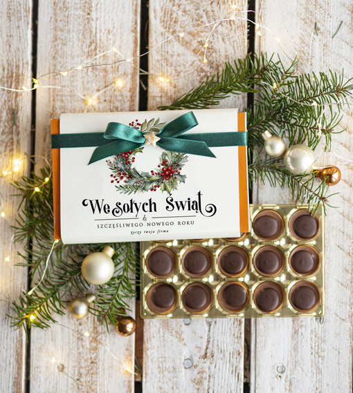 CZEKOLADA/ pralinki/ bomboniery czekoladki bombonierka na prezent świąteczny z logo,  Drobne prezenty dla firm świąteczne czekoladki z życzeniami, Bombonierka świąteczna z życzeniami, drobne upominki na święta dla pracowników, świąteczne gadżety  kontrahentów