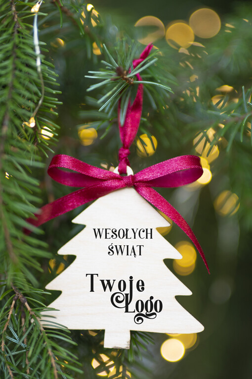 DREWNIANE ZAWIESZKI Prezent Biznesowy Na Święta Bombka z Logo Zawieszka Choinka z logo dla firm idealny upominek B2B