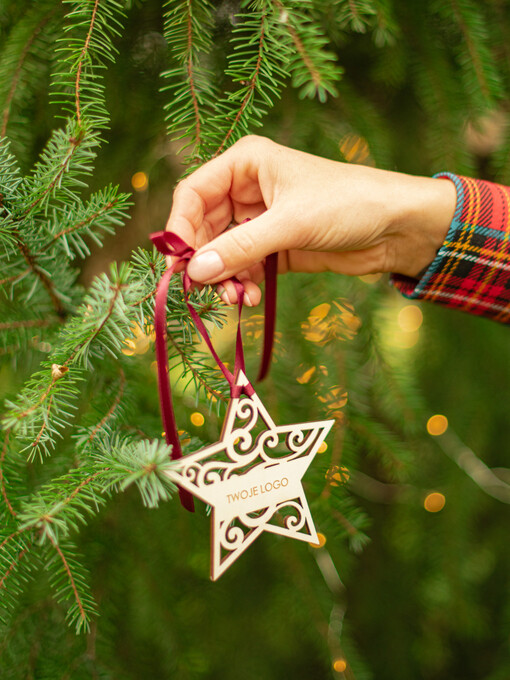 DREWNIANE ZAWIESZKI Prezent Biznesowy Na Święta z Logo drewniana Bombka z logo na choinkę Zawieszka z Logo Firmy