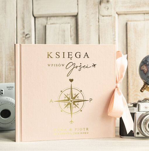 podróżnicze księga wpisów gości na wesele z motywem podróży - księga pamiątkowa na ślub dla podróżników