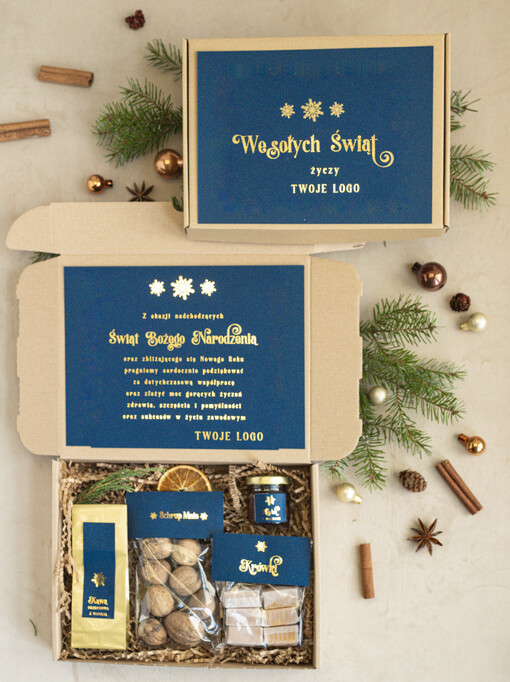 mini zestawy  upominki świąteczne dla klientów z logo firmy Mini boxy prezentowe biznesowe Upominki
