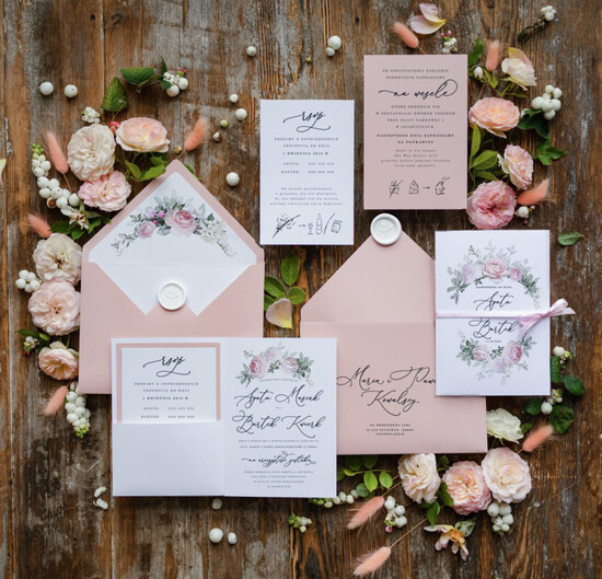 Zaproszenia ślubne Natura Zaproszenia na Ślub boho kwiaty Romantyczne zaproszenia ślubne 101/rose/z