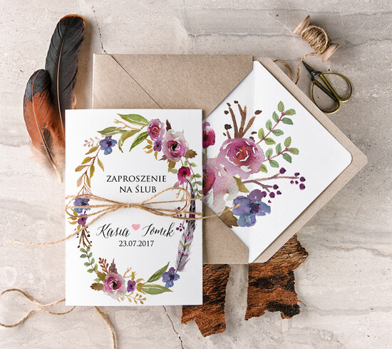 Zaproszenia ślubne Boho  nietypowe zaproszenia na ślub, pasujace do boho bukietu 03/BHsz1/z