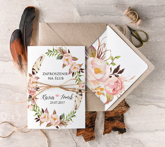 Zaproszenia ślubne Boho  wyjatkowe zaproszenia weselne, boho glam styl 04/BHsz1/z