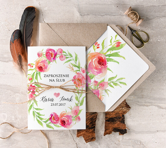 Zaproszenia ślubne Boho  zaproszenia i zawiadomienia ślubne, idealne na boho wesele 07/BHsz1/z