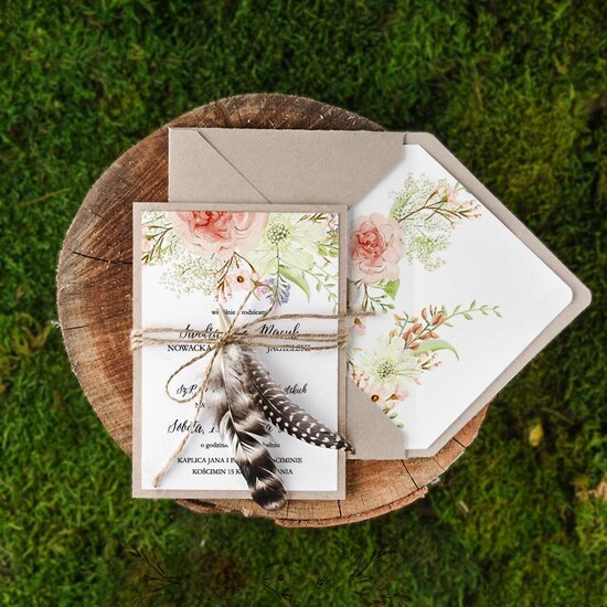 Zaproszenia ślubne Boho  robione ręcznie zaproszenia ślubne, boho styl kwiatowy elegancki 12/BHszK1/z