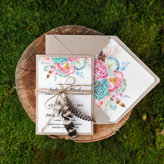Zaproszenia ślubne Boho  nowoczesne zaproszenia na ślub, boho glam styl 17/BHszK1/z