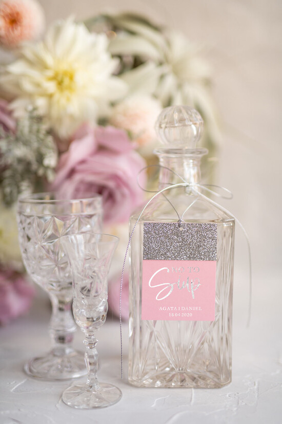 Zawieszki na butelki glamour ślubne zawieszki na alkohole, glamour z waszym tekstem 1/silver/zw