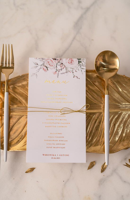 Menu glamour ślubne menu karta potraw weselnych, eleganckie zlocone litery wasza treść 10/CBL/m