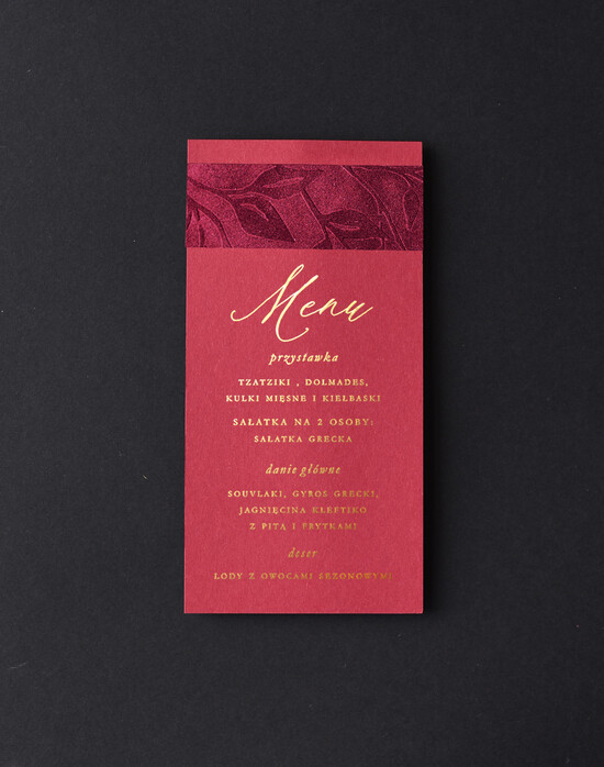 Menu glamour menu weselne plan podawania posiłków na weselu złocone i eleganckie dowolna treść 01/velwytłlam/m