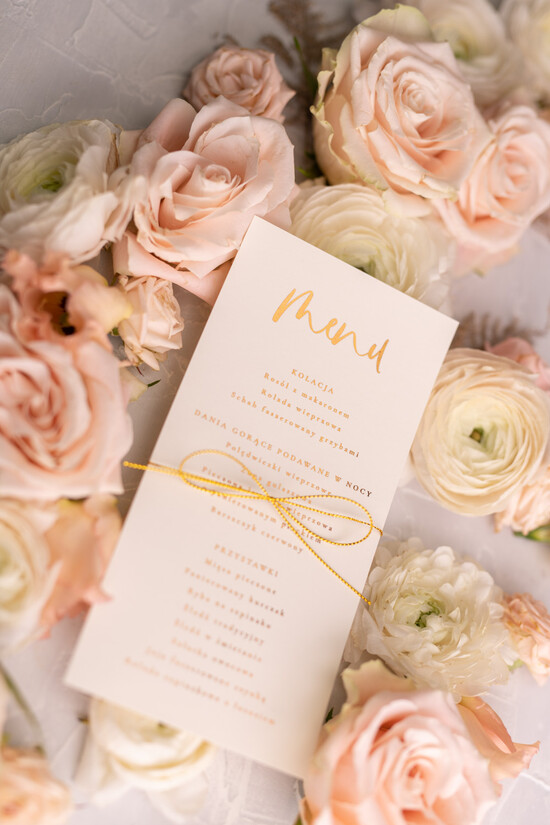 Menu glamour ślubne menu karta potraw weselnych, złote i eleganckie na klasyczne wesele 2/gold/m
