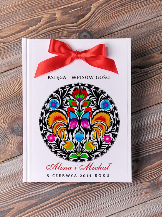Księgi wpisów gości ludowe album ślubny personalizowany i księga gości weselnych w jednym motywy ludowe wasze imiona i data 08/lue/kwg